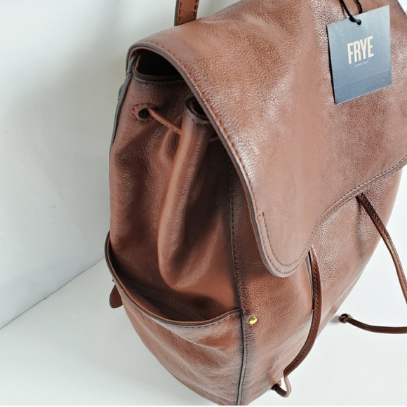 NWT FRYE Olivia Large Backpack Cognac Drawstring - Picture 5 of 8